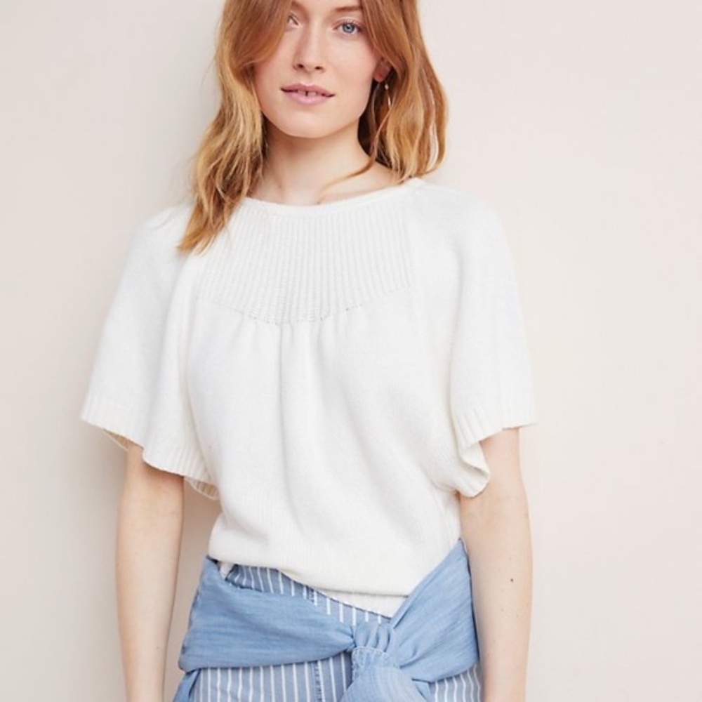 NWT Anthropologie Belle Sweater Top Ivory Size Med - Picture 2 of 16